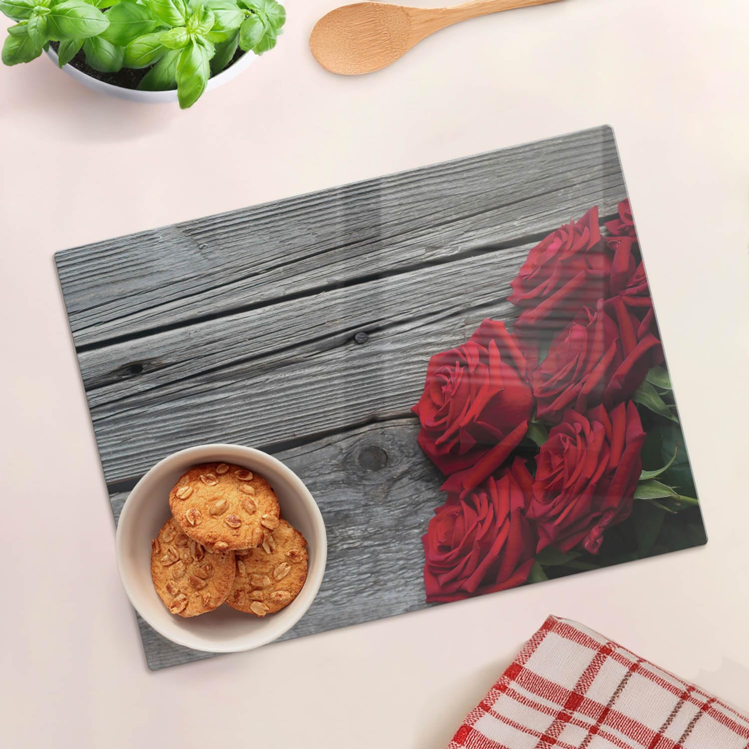 Modelo resistente al calor: Tabla de cortar de vidrio 40x30 cm Rosas rojas