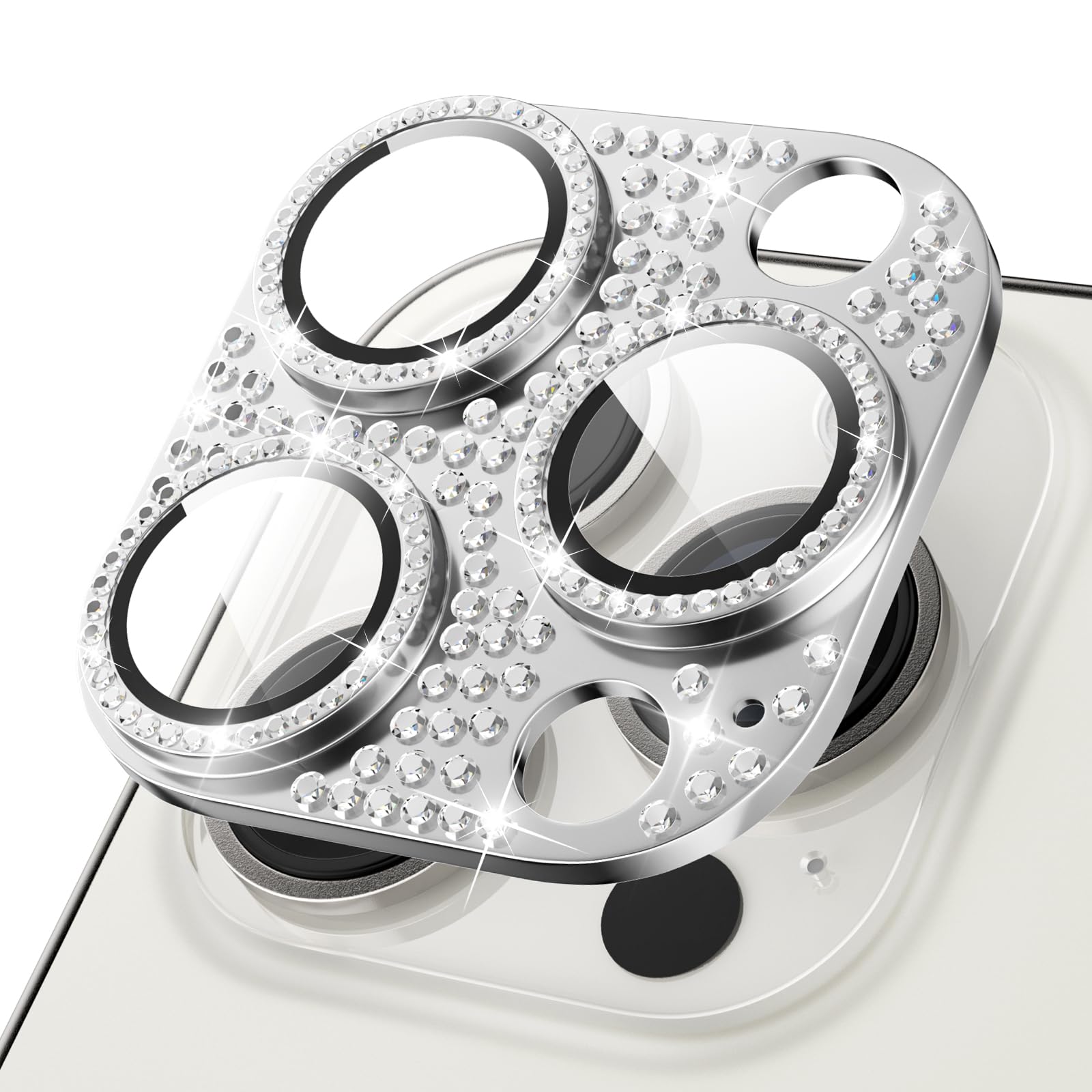 ICARERSPACECamera Lens Protector for iPhone 15 Pro/iPhone 15 Pro Max, iPhone 15 Pro/iPhone 15 Pro Max Camera Lens Cover Protector with 9H Tempered Glass - Diamond Silver