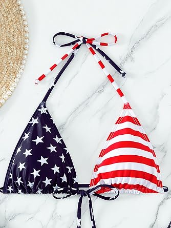 Women's Triangle Halter Solid Bikini Top String Bathing Suit Tops
