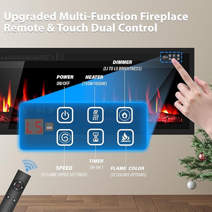 Chimenea Eléctrica Kucreiheat 72", Diseño Delgado, Calefactor 750/1500W miniatura 6