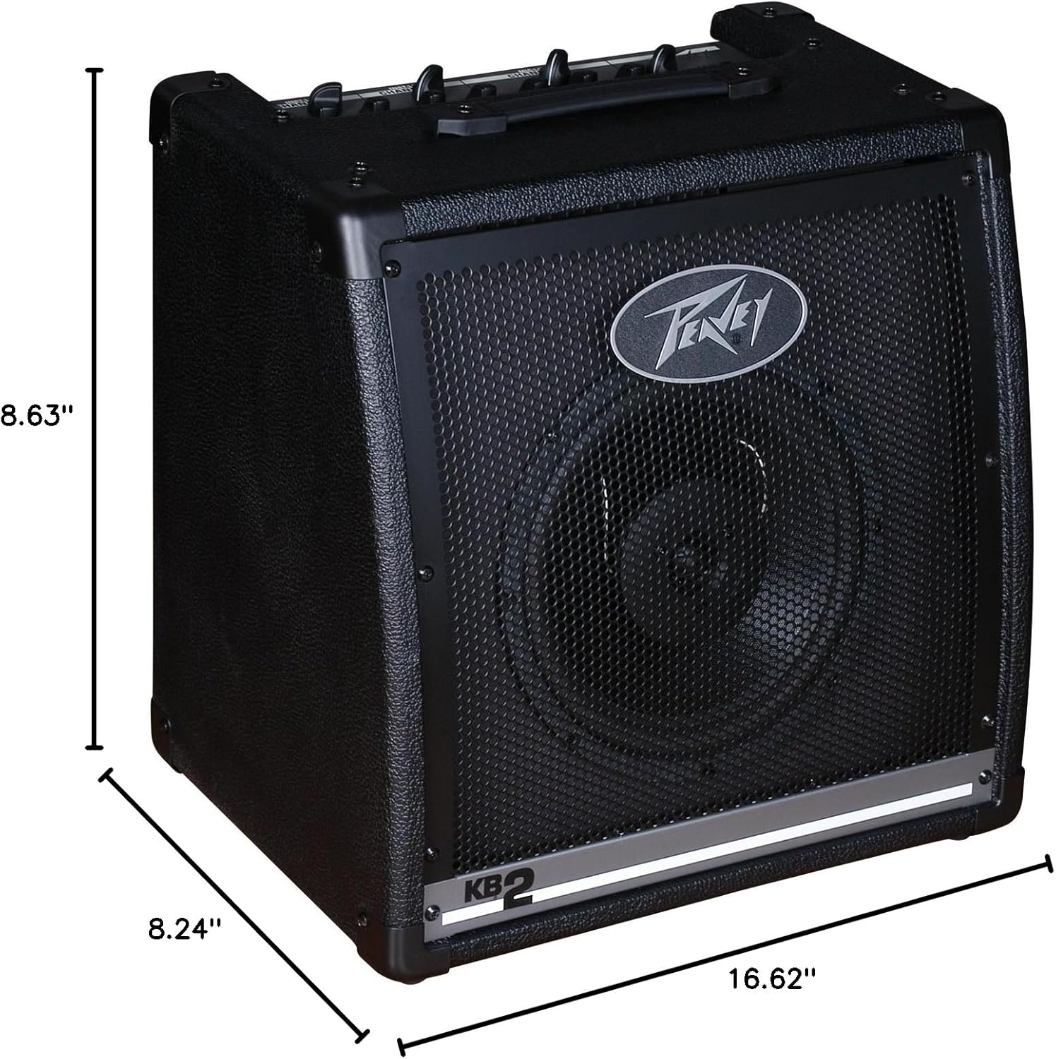 Peavey KB 2 Keyboard Amppengalir dengan dimensi berlabel