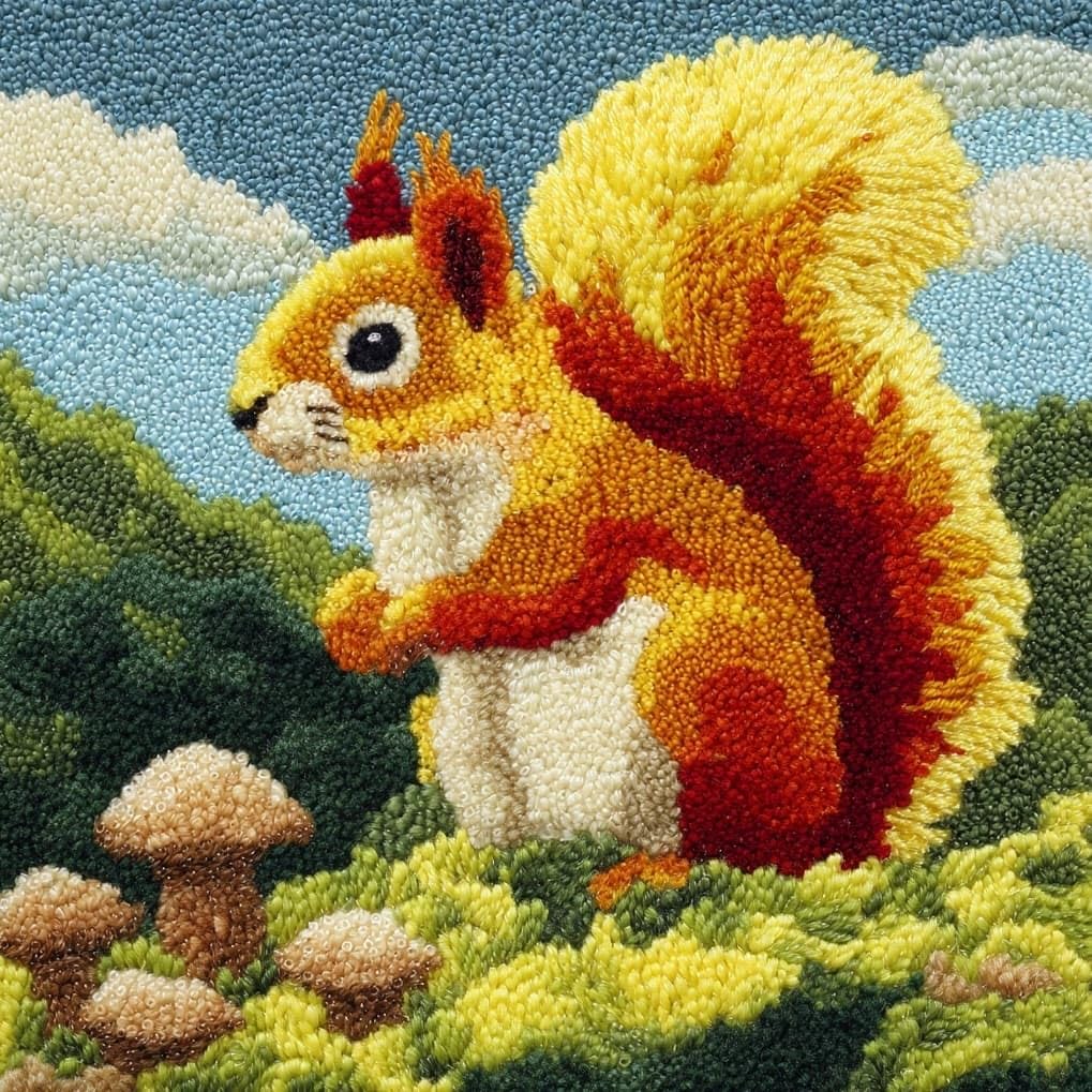 AxiangziK Latch Hook Cushion Kits,Cute Squirrel