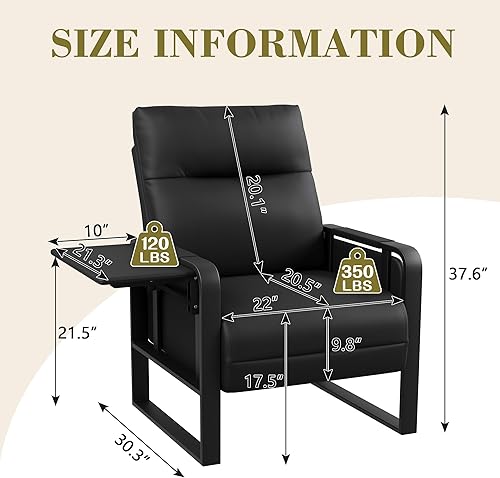 Miniatura 2 de Silla moderna negra tapizada de piel sintética con bandeja para dormitorio, sala de estar, silla de oficina