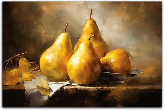 Moody Fruit Wall Art Abstract Pear Picture - Vintage Still Life Artwork for Kitchen and Farmhouse - 16x24inch No Frame