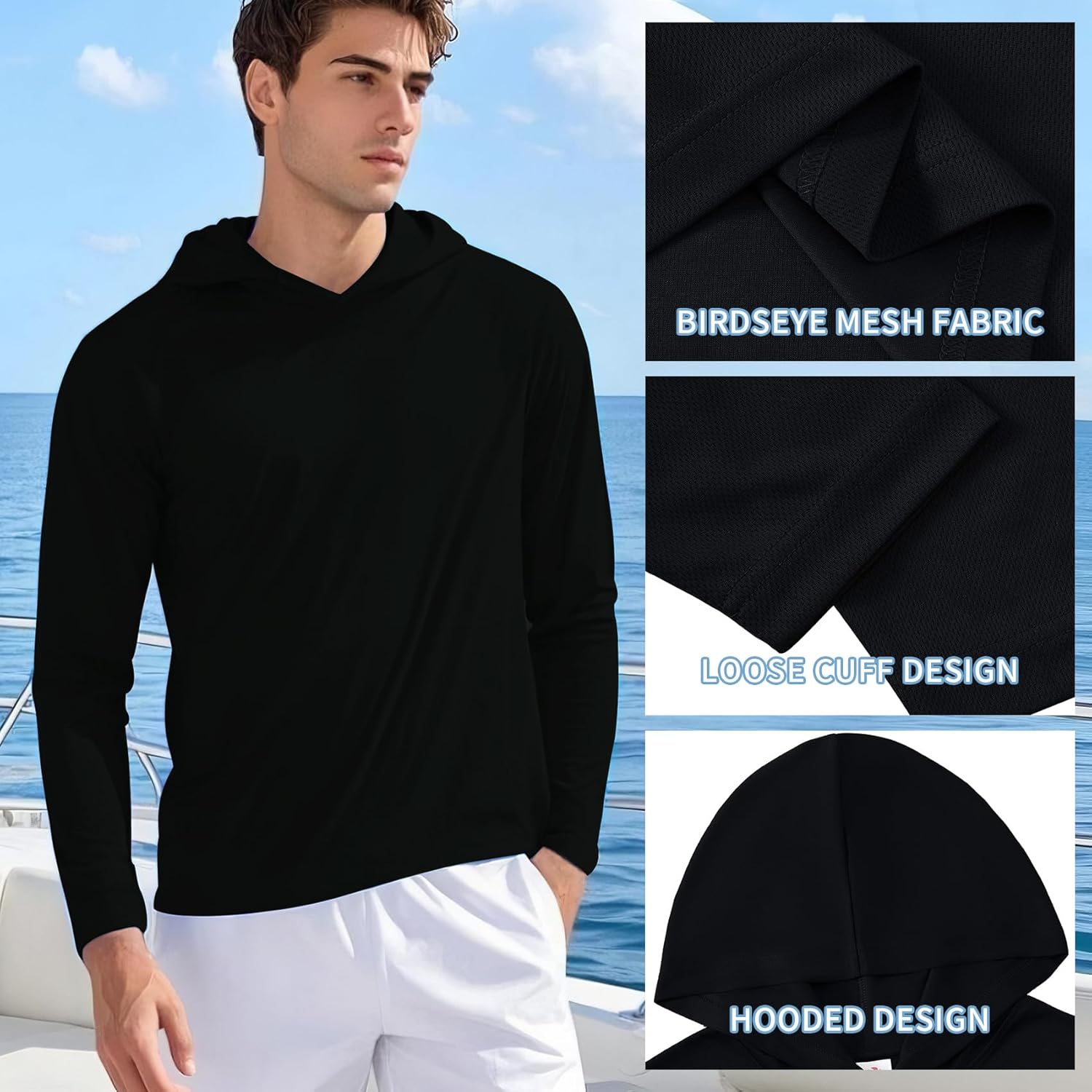 Gary Com 5 Pack Mens Long Sleeve Work Pullover Sun Protection Hooded Shirt Quick Dry Comfortable Shirt for Workout Fishing