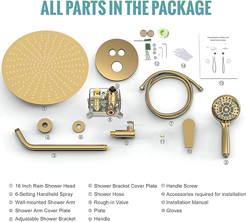 Miniatura 6 de SR SUN RISE Sistema de ducha, juego de grifo de ducha multifunción de 12 pulgadas, 6 ajustes de cabezal de ducha de mano de alta presión, válvula