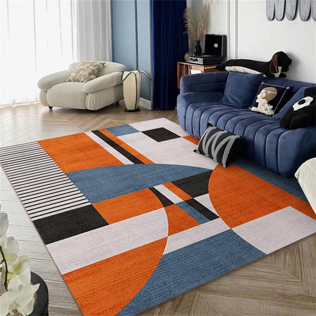 Tapis de salon géométrique moderne 160x200cm lavable orange