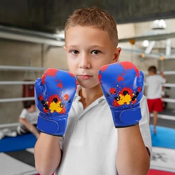 Boxing Gloves for Training and Mma Blue PU Adjustable Strap