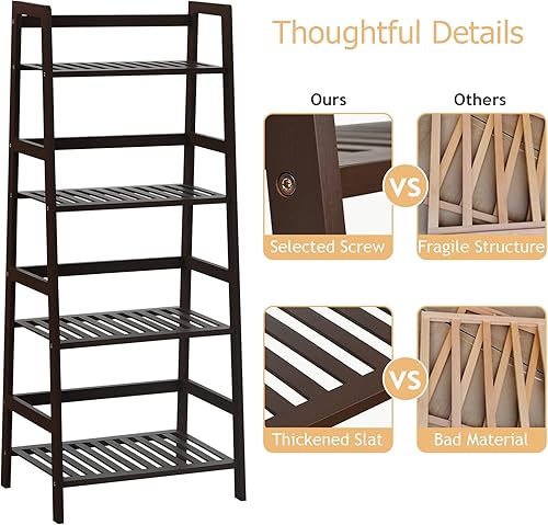 Miniatura 5 de COSTWAY Estante de escalera de 4 niveles, estante de bambú para plantas, estantería independiente, estantes de almacenamiento multifuncionales,