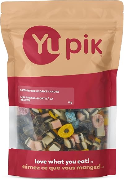 Yupik Assorted Mini Licorice Candies, 1 kg, Natural Flavours & Colors, Mixed Shapes & Textures, Ideal Snack & Gifts