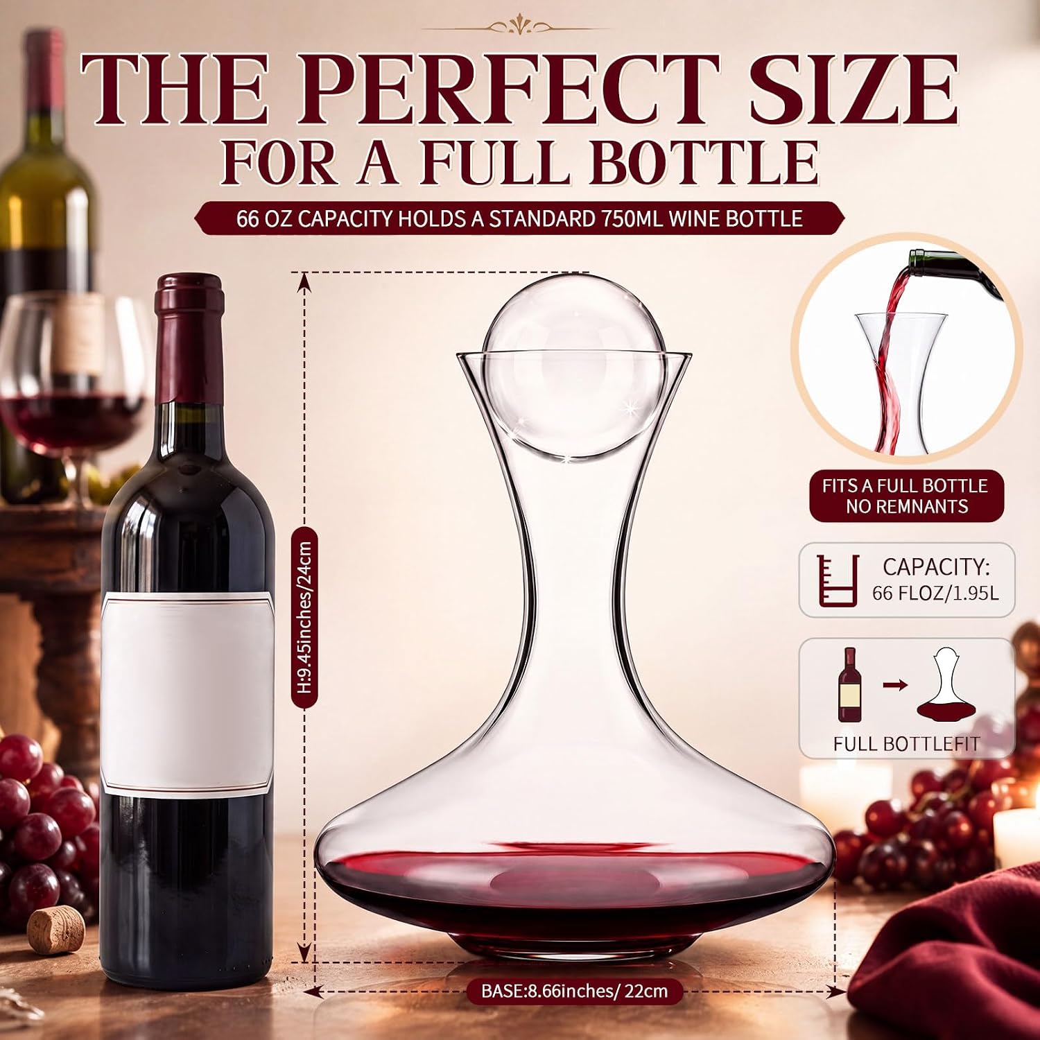Didaey 1 Pc 66oz Wine Decanter with Stopper, Crystal Wine Carafe