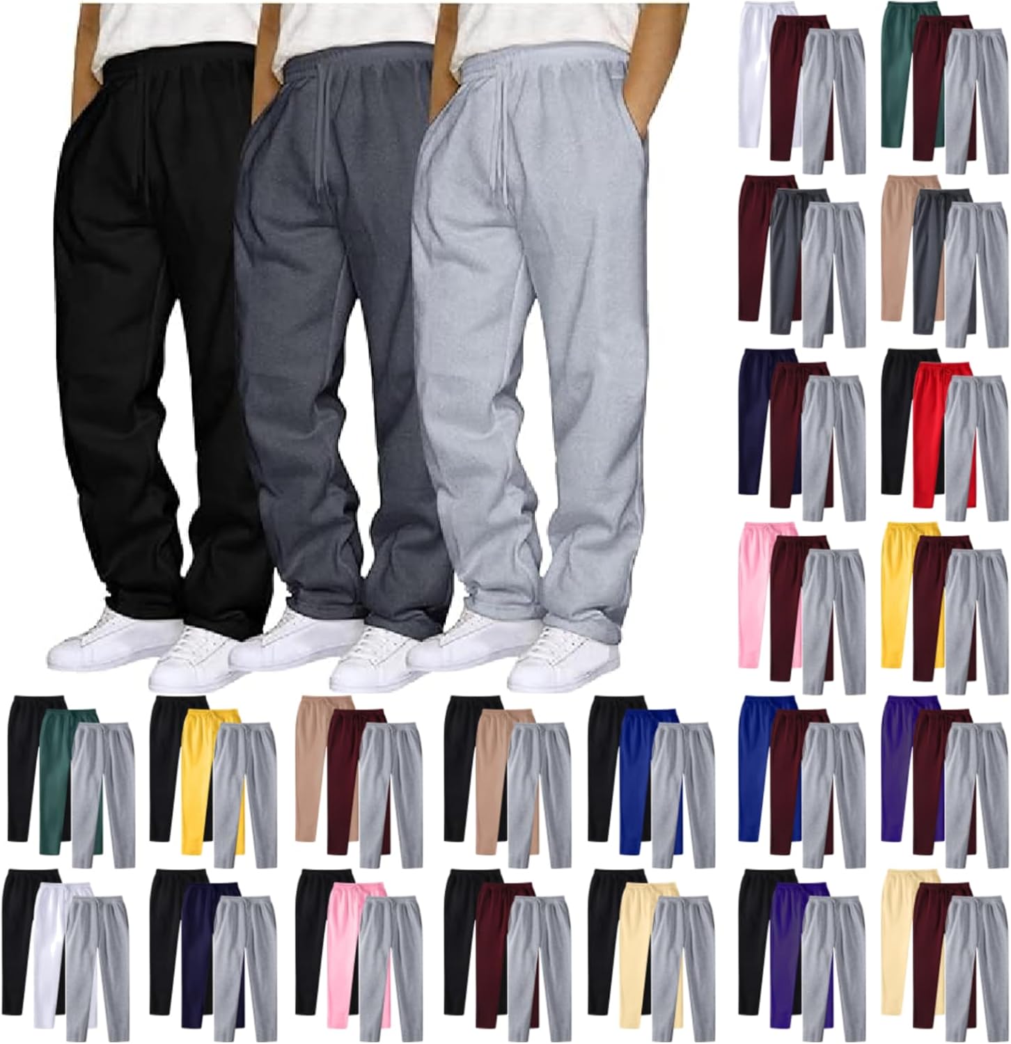 HJINGSUN 3 Pack Baggy Sweatpants Men Joggers Wide Leg Elastic Waist Drawstring Jogging Pants Open Bottom Workout Trousers
