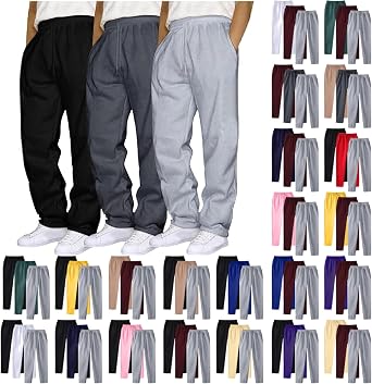 HJINGSUN 3 Pack Baggy Sweatpants Men Joggers Wide Leg Elastic Waist Drawstring Jogging Pants Open Bottom Workout Trousers
