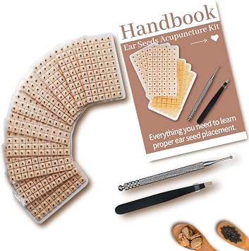 600PCS Ear Seeds Kit, Auricular Acupressure Ear Seed Stickers Set with Acupressure Pen, Tweezers and Ear Seeds Chart