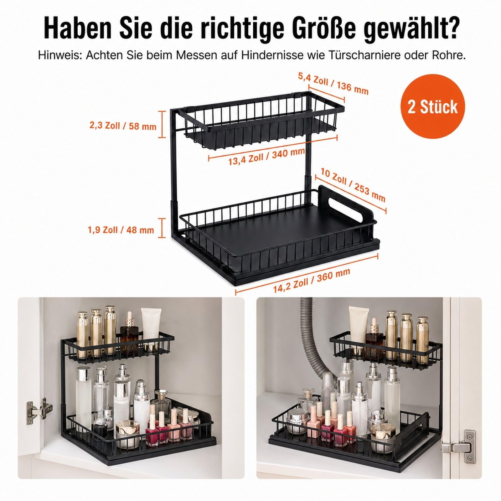 2er Set ausziehbarer Organizer unter der Spüle, 2-stufiges Regal für Küchenschrank und Bad