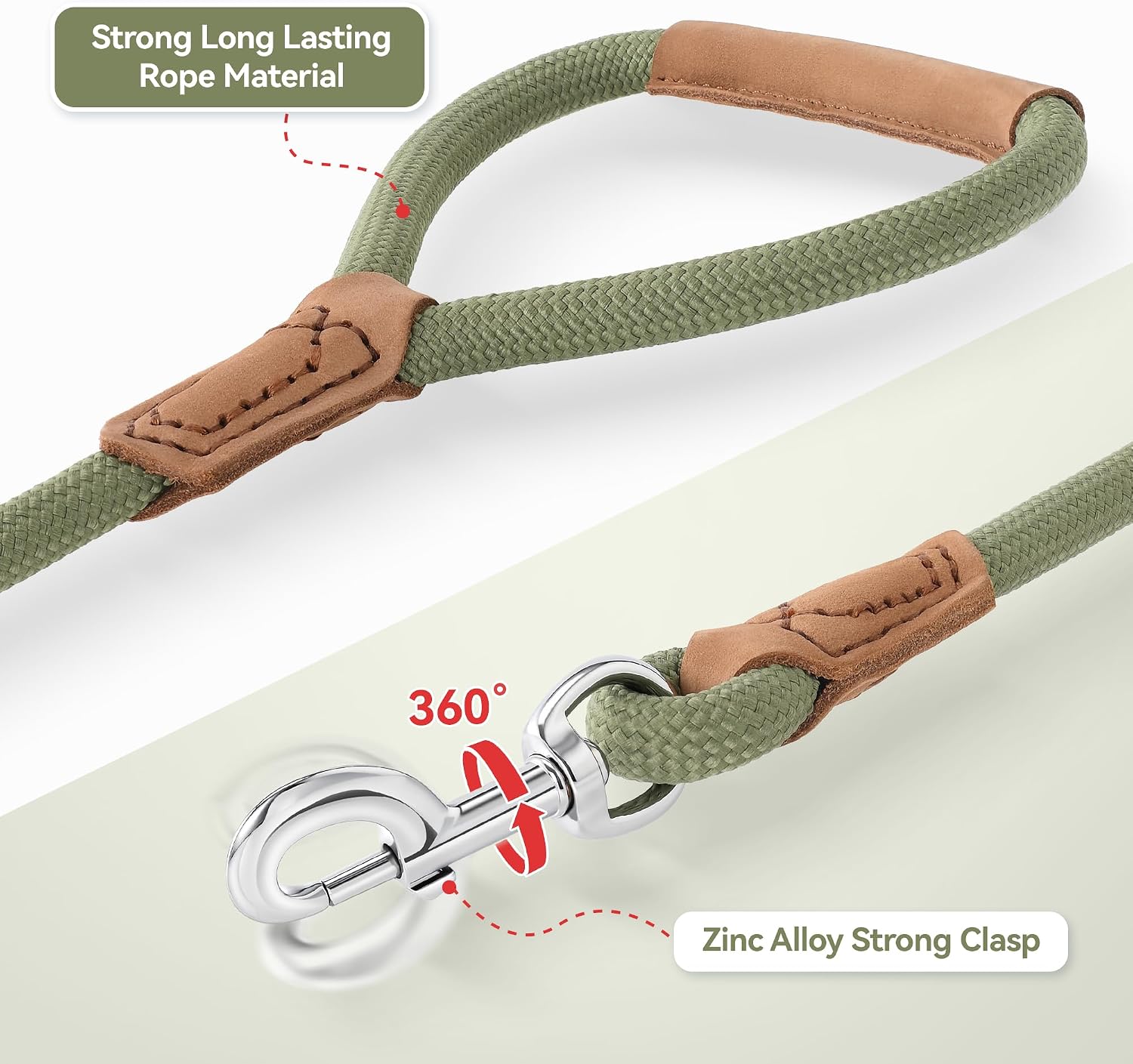 Mile High Life Dog Leash with Genuine Leather-Wrapped Ends/Handle, 4/5/6FT image 3