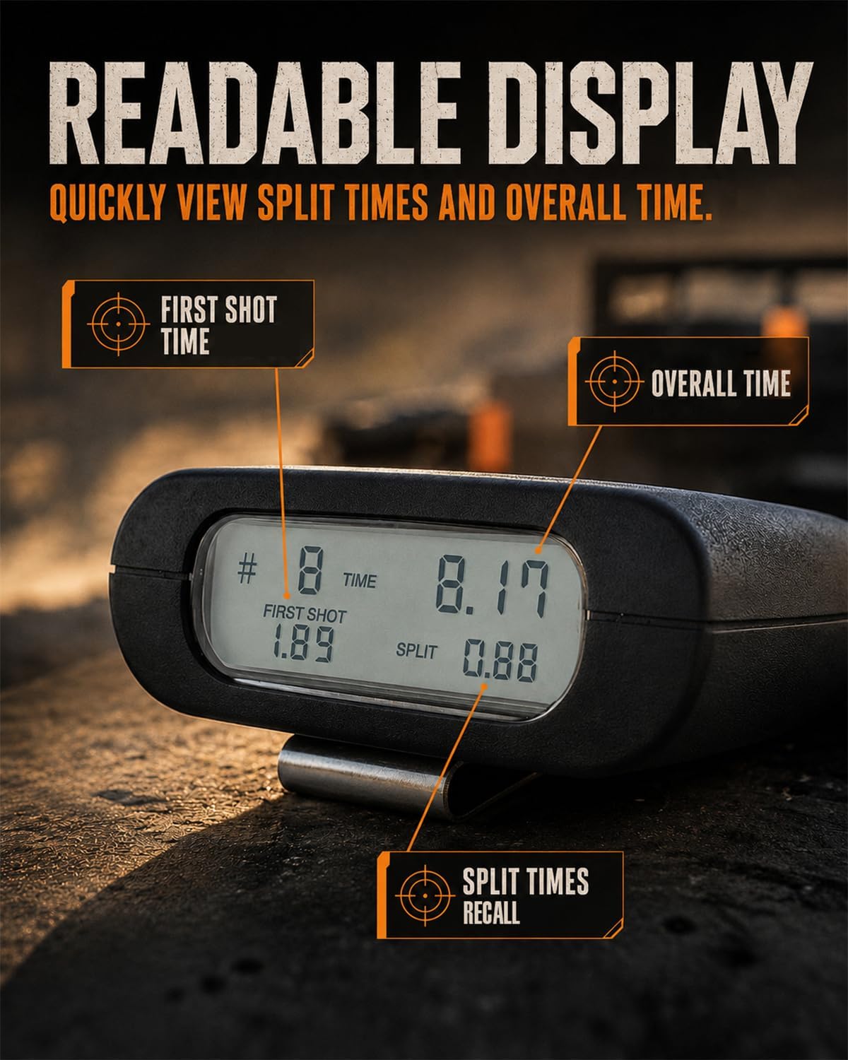 Shot Timer for Shooting Competition & Training, Professional Shot Timer with Split & Overall Time Display, 4 Modes, Loud Buzzer, Portable Belt Clip, Green