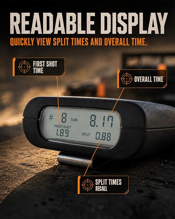 Shot Timer for Shooting Competition & Training, Professional Shot Timer with Split & Overall Time Display, 4 Modes, Loud Buzzer, Portable Belt Clip, Green
