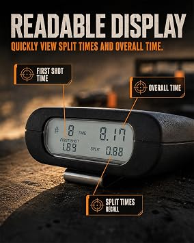 Shot Timer for Shooting Competition & Training, Professional Shot Timer with Split & Overall Time Display, 4 Modes, Loud Buzzer, Portable Belt Clip, Green