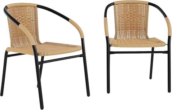 Flash Furniture Lila 2 Pack Beige Rattan Indoor-Outdoor Restaurant Stack Chair
