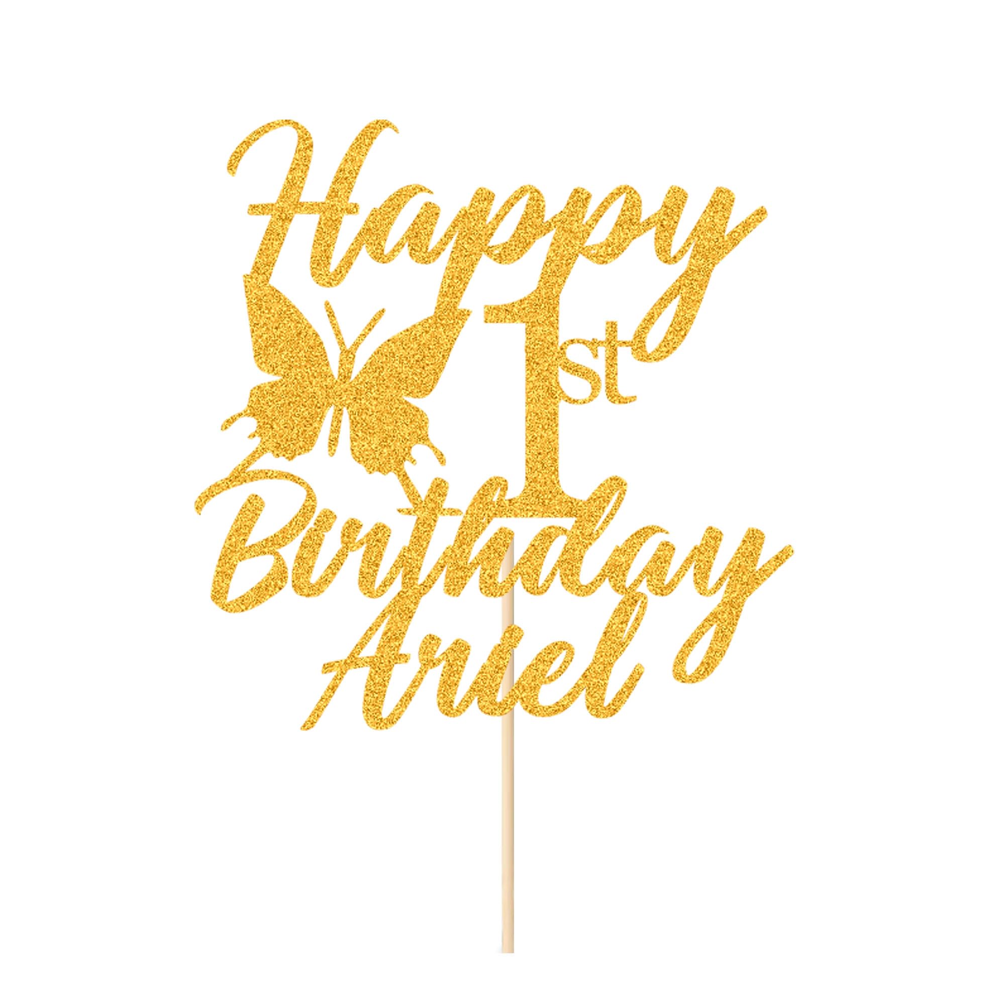 Personalised Happy Birthday Cake Topper Cake Decorations Birthday Cake Toppers Gifts Custom Double-Sided Glitter Cake Toppers with Any Age & Name for 1st 3rd 18th 21st 30th 40th(Gold) — image 1