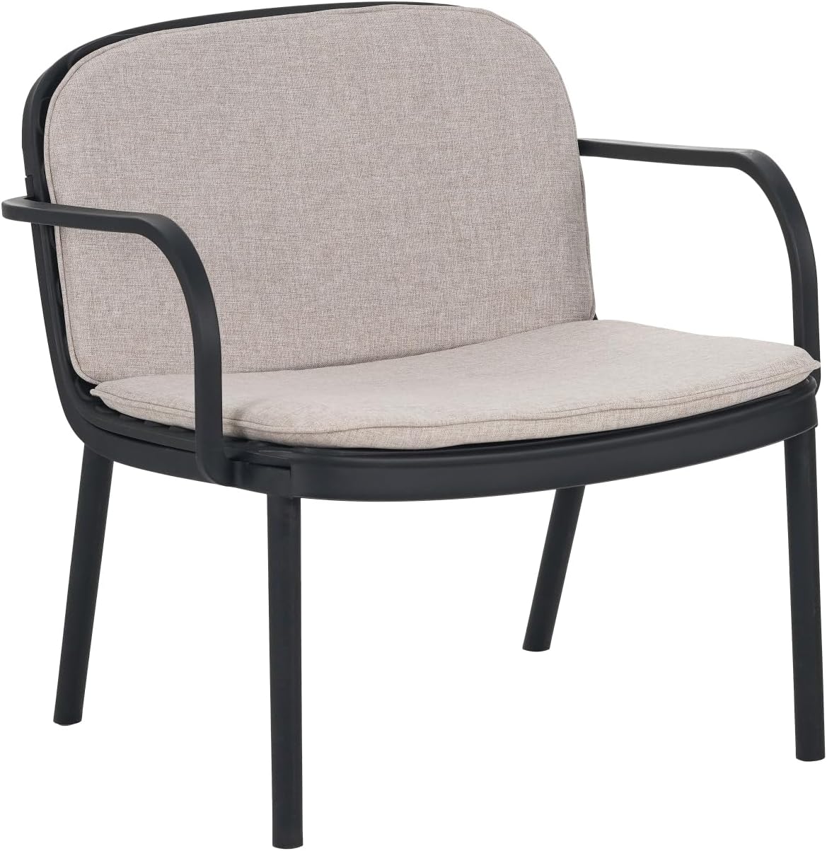 Outdoor Patio PP 3PCS CHAT SET, Black Frame with Beige Cushion, (2Pcs Club Chairs and 1Pcs Loveseat)