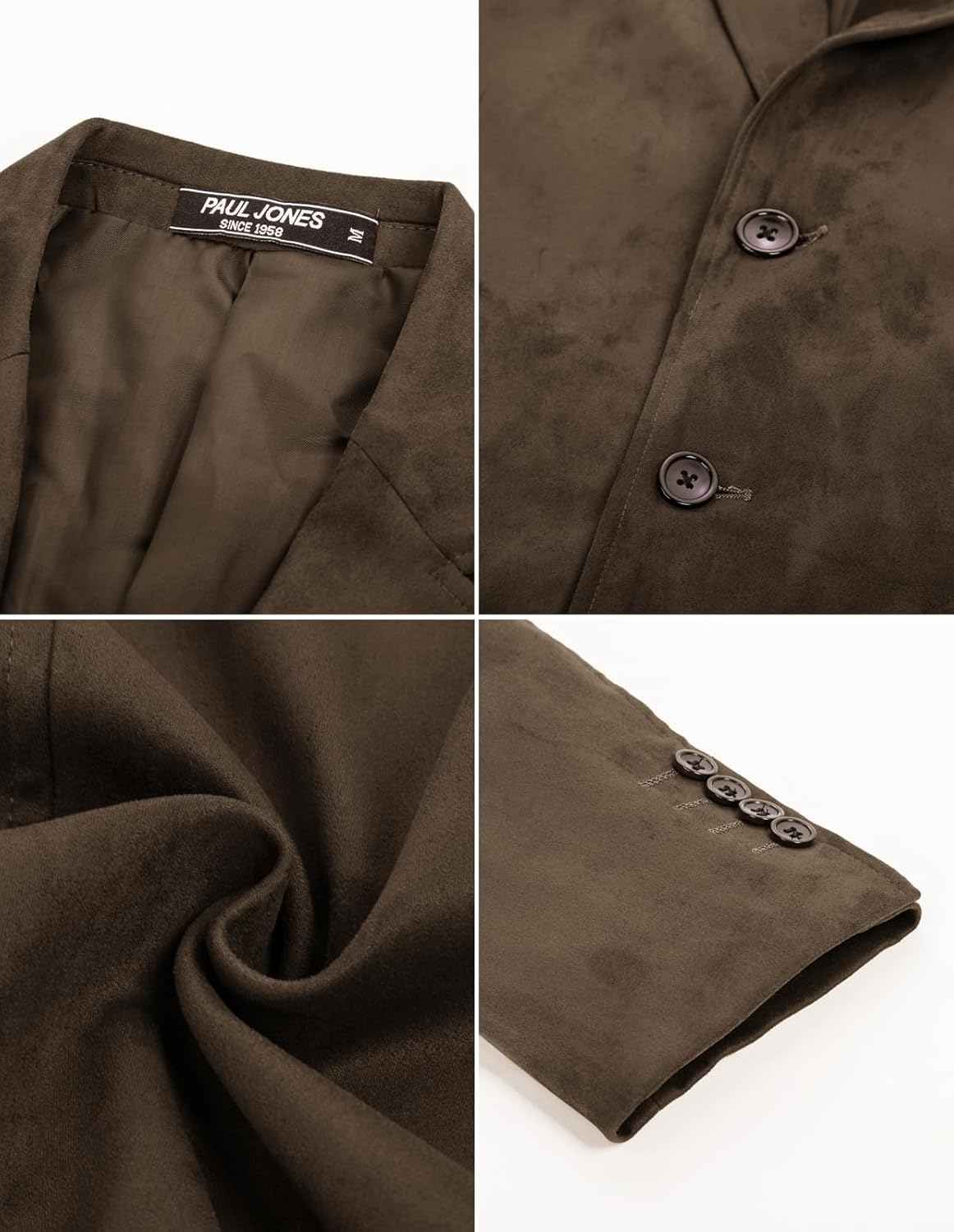 PJ PAUL JONES Mens Blazer Jacket Faux Leather Suit Jacket Casual 2 Buttons Suede Sport Blazer Coat with Pockets - Image 5