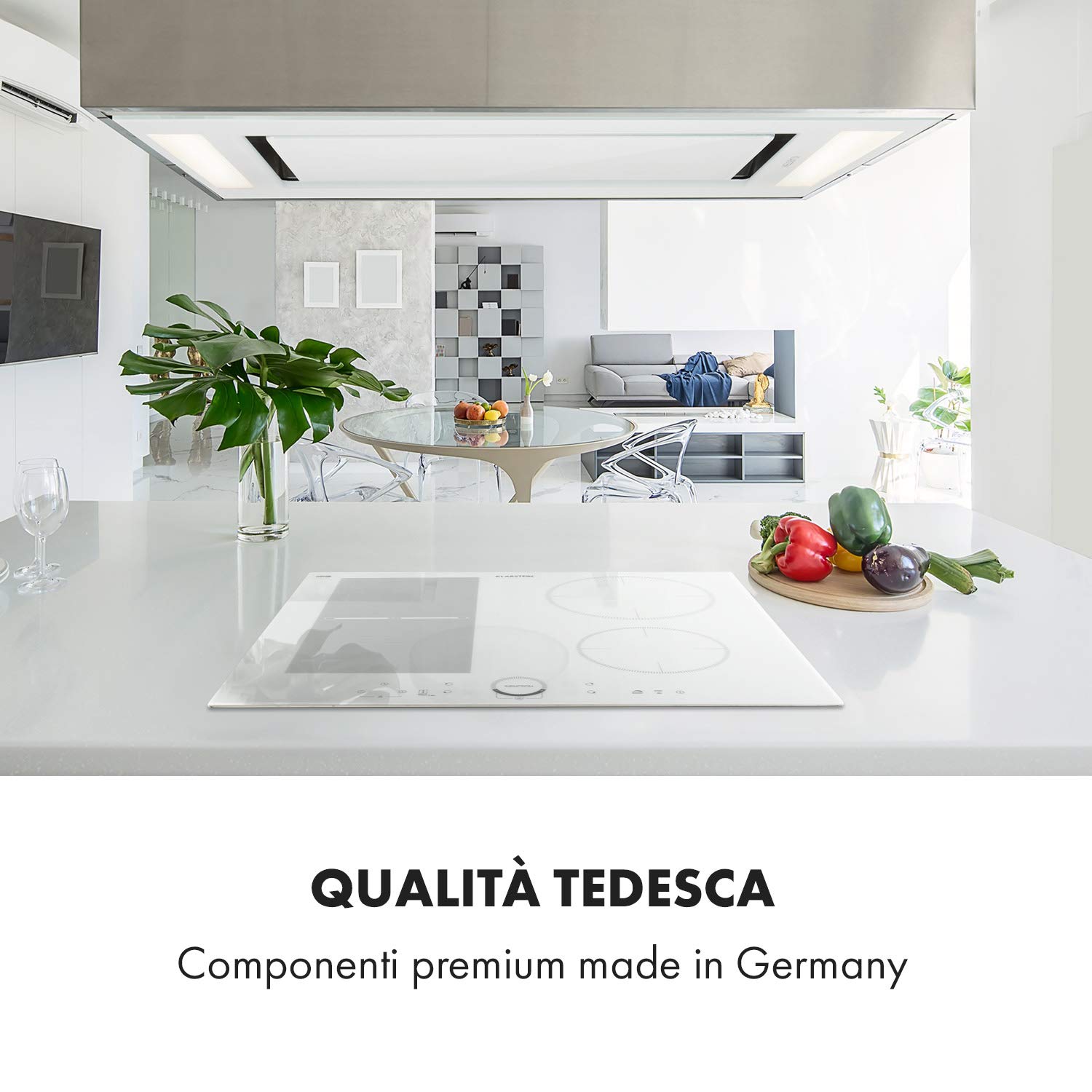 Klarstein Piastra Induzione 4 Fuochi, Piano Cottura 7000W, Integrata con Controllo Touch, Fornello Professionale