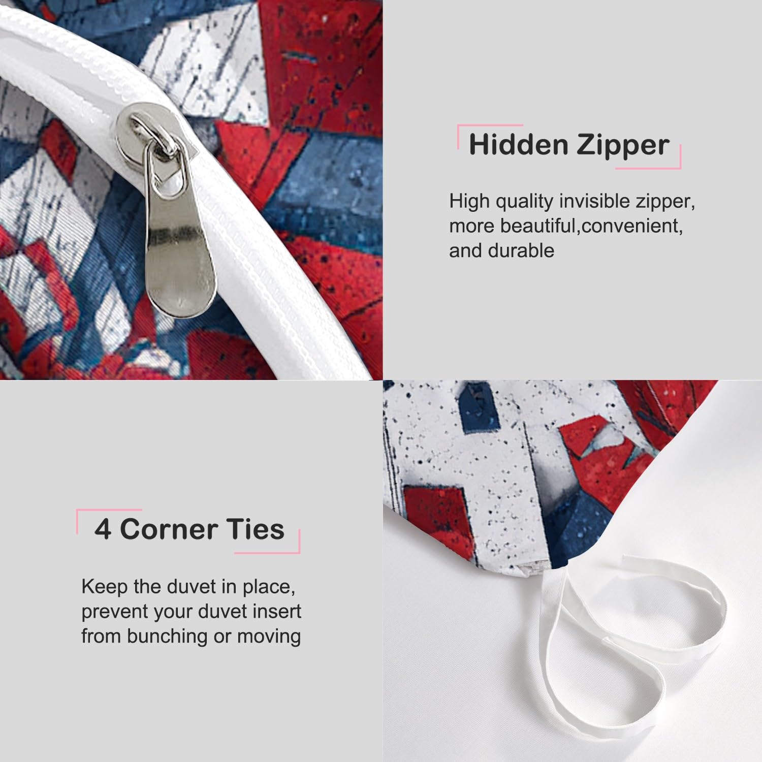 Zestaw poszewek na kołdrę Anti-Shrink Duvet Cover zawiera 2 poszewki na poduszki 80 x 80 cm i 1 kołdrę 180 x 200 cm, niebieski czerwony geometryczny trójwymiarowy abstrakcyjny