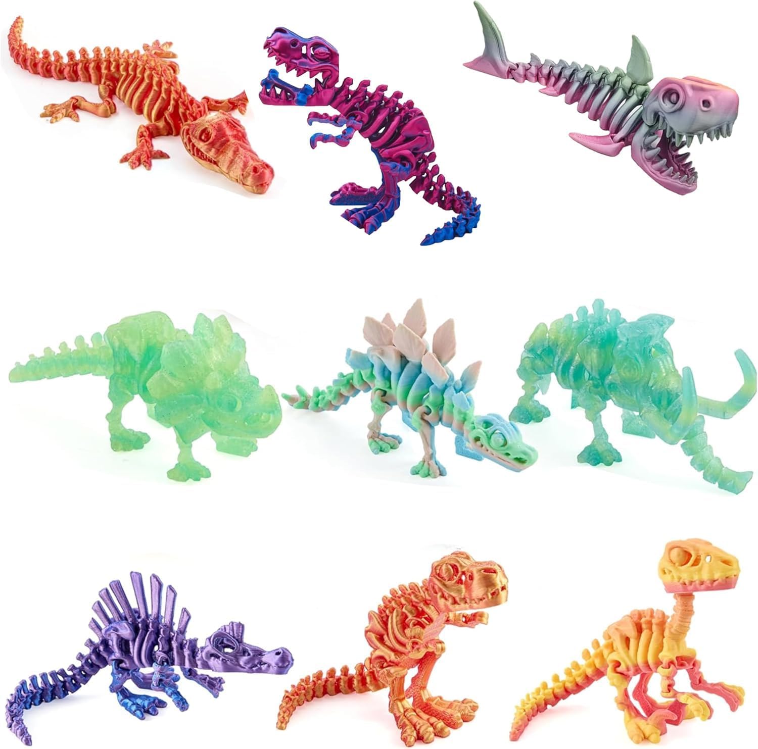 5 Piece 3D Printed Dinosaur Toys with Fully Articulated Joints, Can Be Posed in Verious Positions 3D Printed Dinosaur Model Stress-Relief Toy