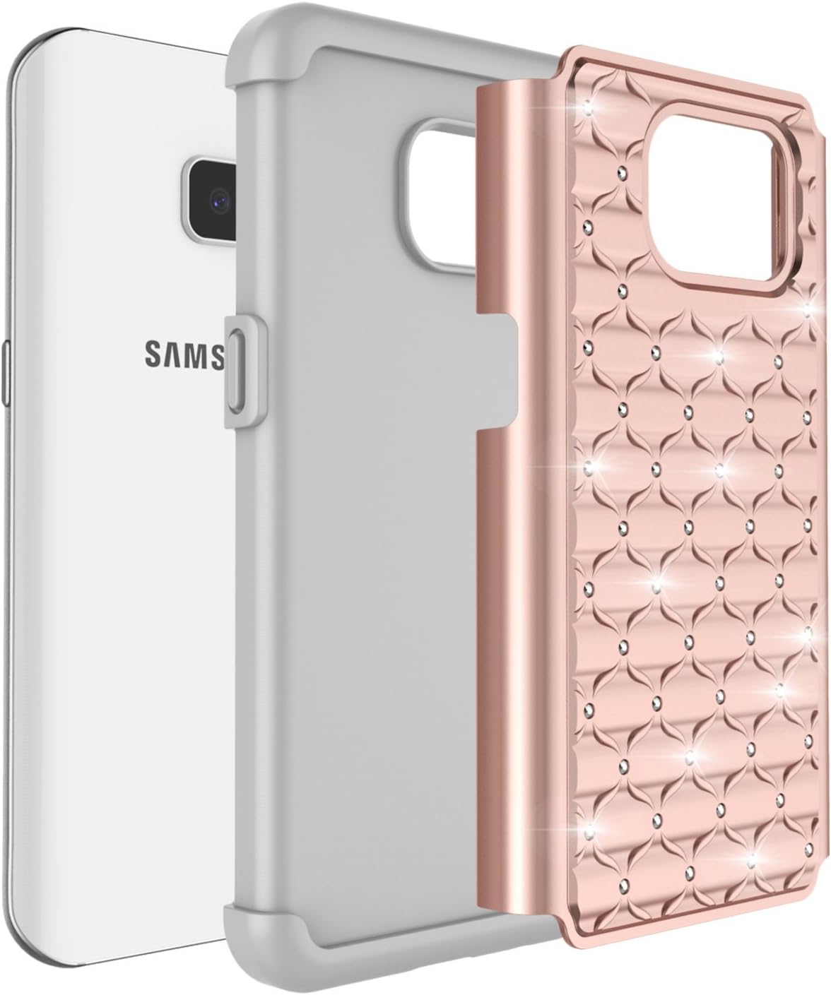 Galaxy S7 Case, Jeylly [Diamond Star] Hybrid Rubber Plastic Shock Absorbing Studded Rhinestone Crystal Bling Armor Defender Rugged Case Cover for Samsung Galaxy S7 S VII G930 GS7 - Rose Gold