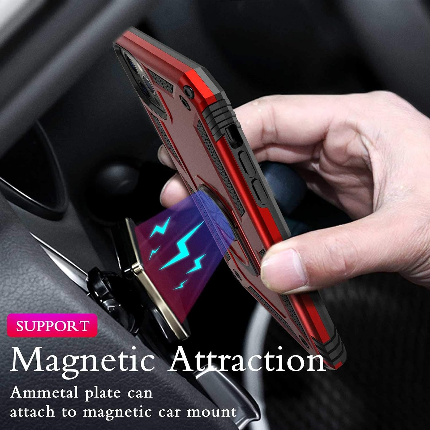 IDweel Case for iPhone 12 Pro/iPhone 12 with Tempered Glass Screen Protector, Hybird Protective Durable Slim Case with Ring Car Mount Kickstand for iPhone 12/12 Pro 6.1 Inch (Red)