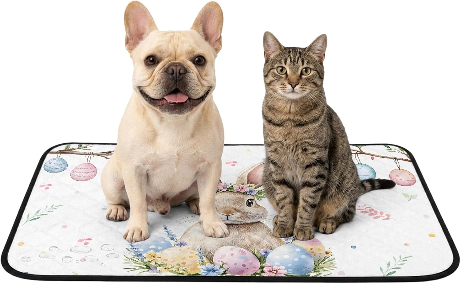 Easter Washable Pee Pads for Dogs Head Flower Wreath Colorful Egg Reusable Puppy Pad Waterproof & Non-Slip Dog Cat Food Mat for Crates, Indoor, Outdoor and Car Travel 40"x30"