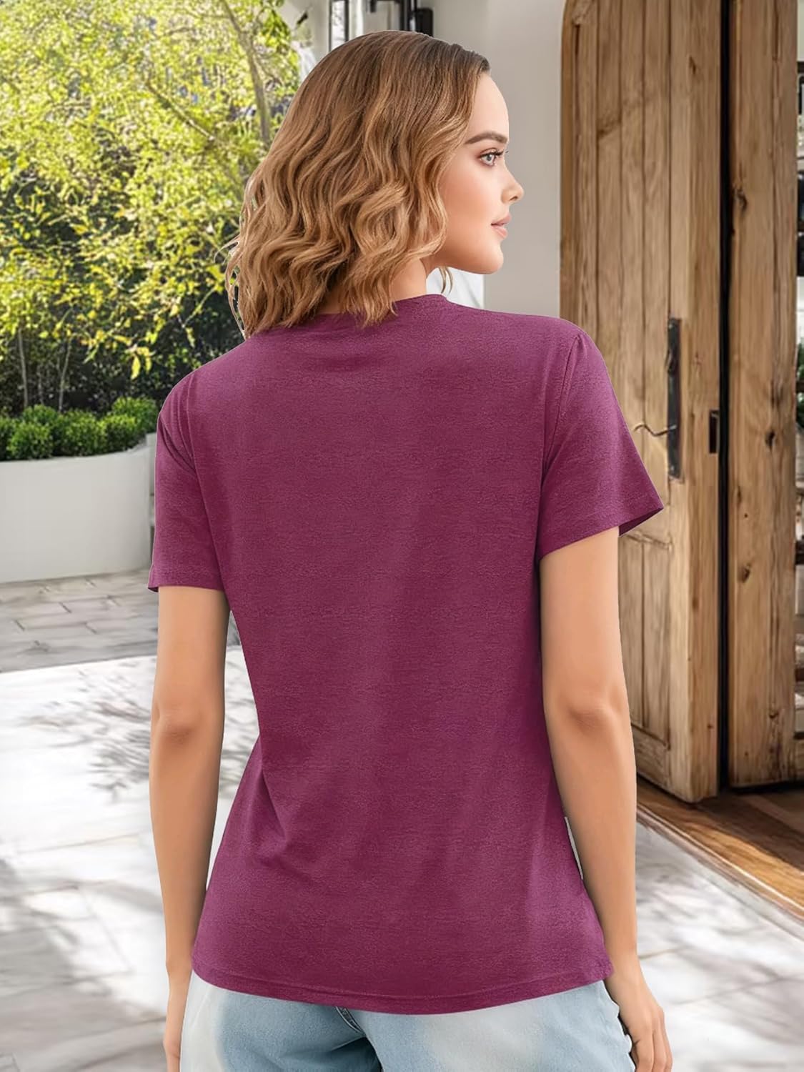 Womens Vintage Flowers V Neck Shirt Boho Floral Wildflowers Graphic Tee Casual Short Sleeve T Shirt - Image 3