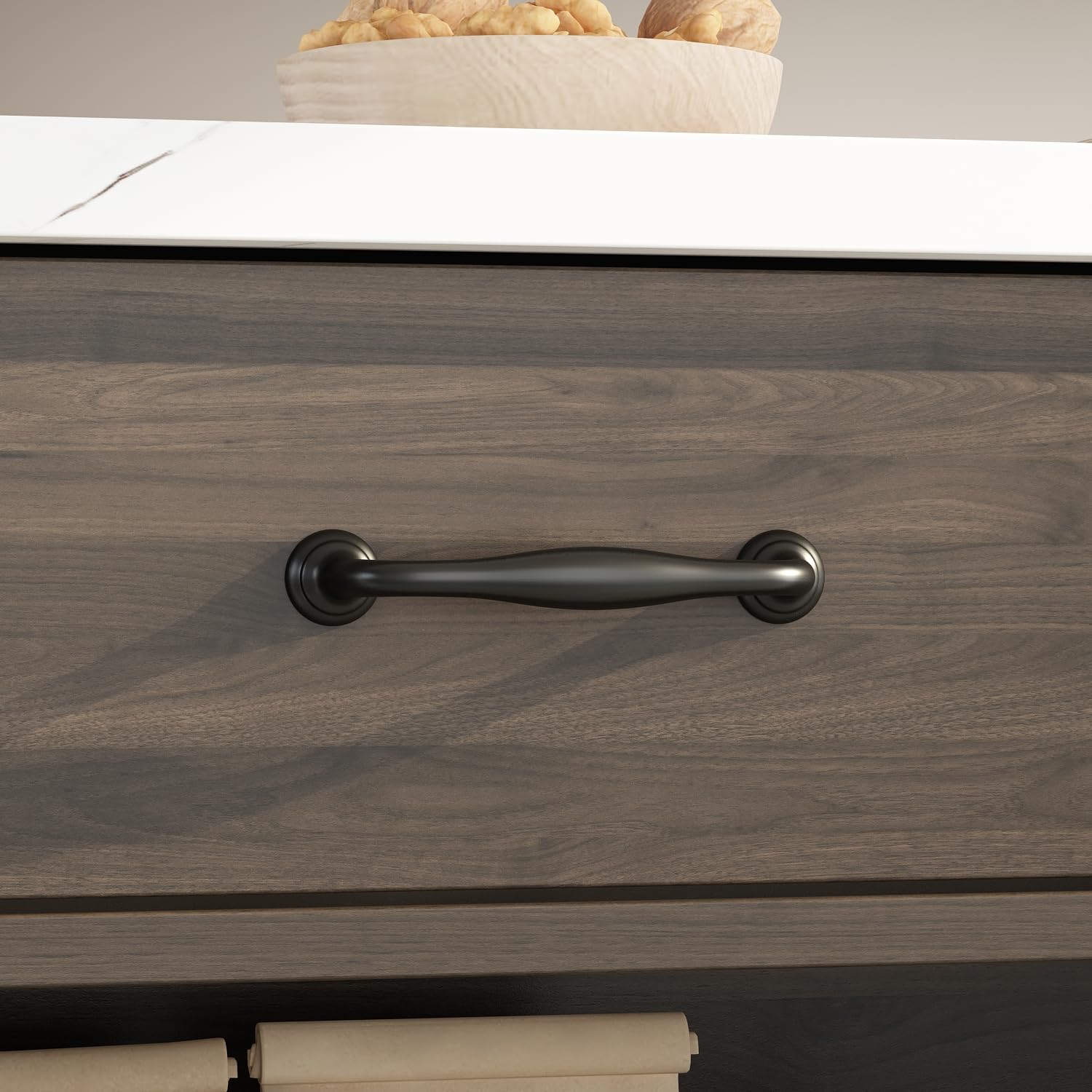 Isola da cucina marmorizzata - mobile 2 cassetti, tavolo da colazione, bar e ripiani MDF 75x140x92 cm