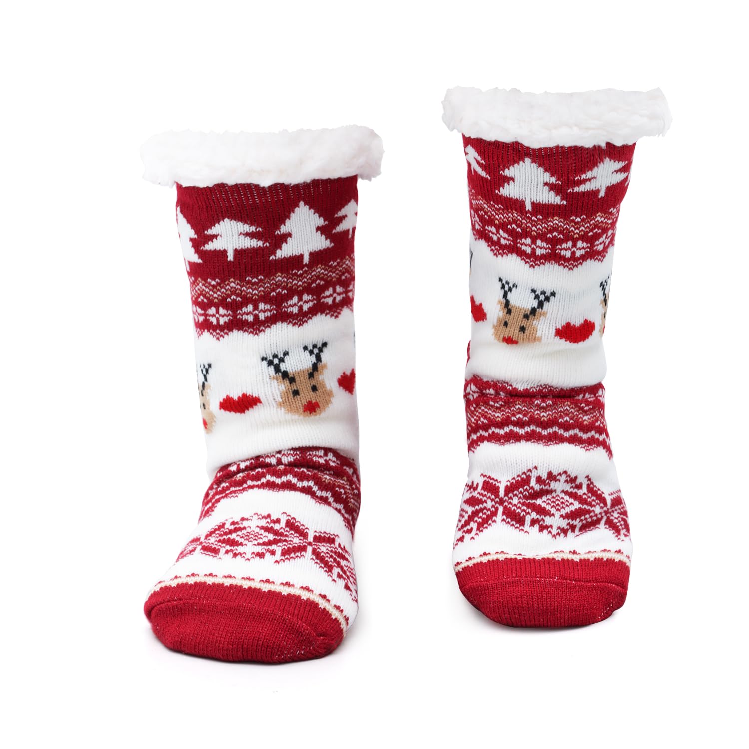 DIYASYChristmas Slipper Socks, Fluffy Cozy Socks with Anti-Slip Dots, Warm Winter Socks for Women Ladies Girls Boys