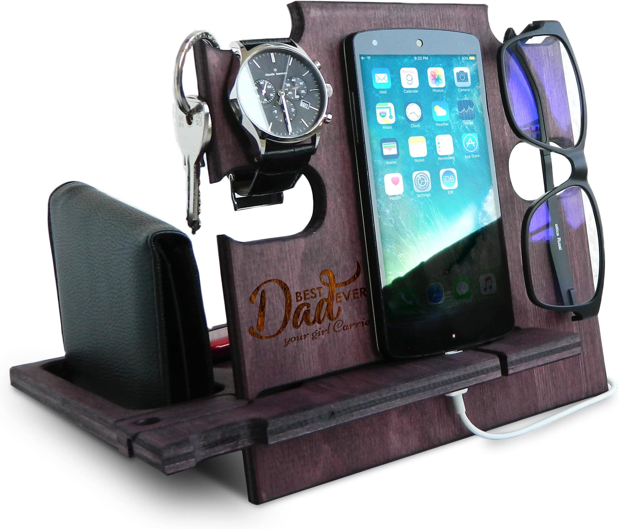 Christmas Gift for Dad, Docking Station, Men Gift, Father's Day Gift, Desk Organizer, Wooden Cell Phone Stand, Personalized gift