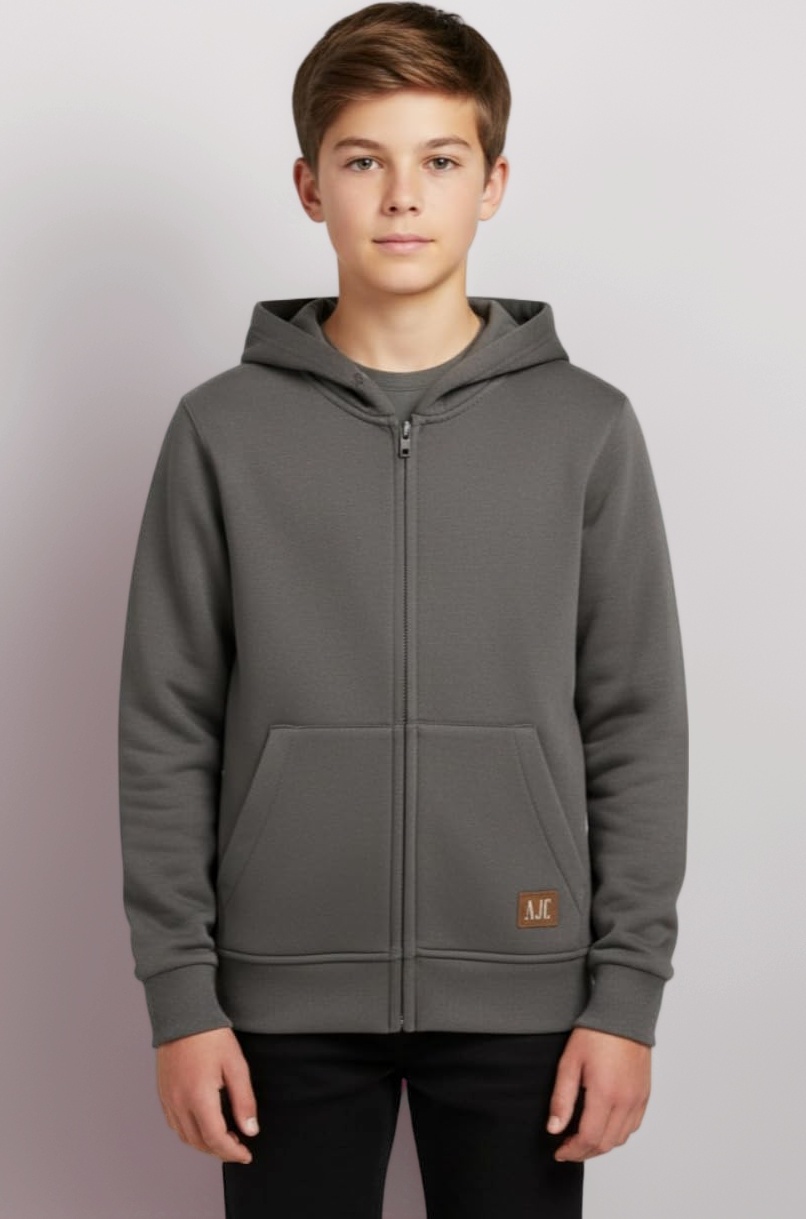 Alan Jones Clothing Boys Regular Fit Zipper Hooded Sweatshirt | Kangaroo Pocket & Drawstring Hood