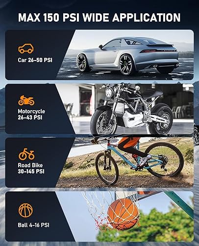 Miniatura 6 de Compresor de aire portátil para inflador de neumáticos, bomba de aire inalámbrica rápida de 150 PSI para neumáticos de automóvil, bomba de