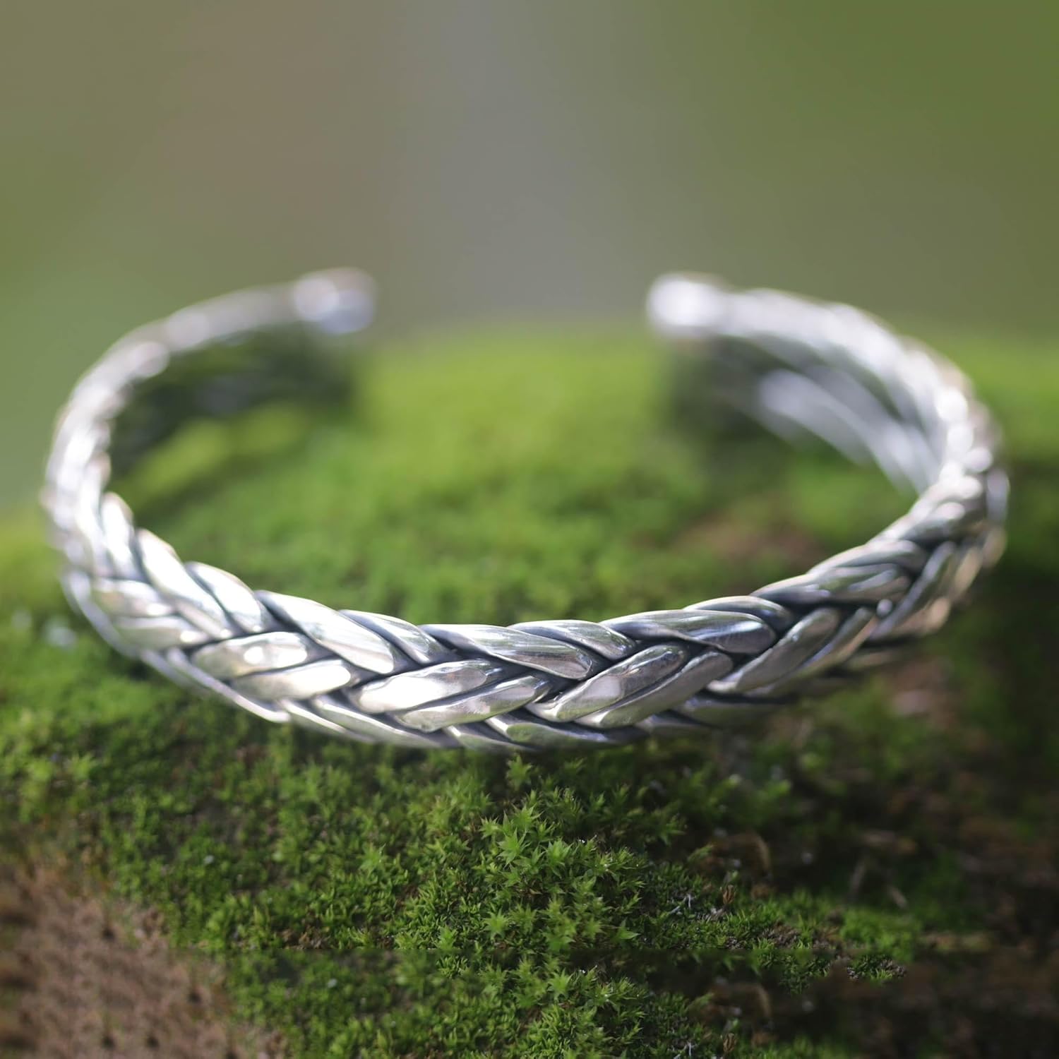 NOVICA Handmade Sterling Silver Men's Bracelets | Vintage Open Twisted Bangle | Byzantine Cuff Bracelet Jewelry | Braided Chain | Indonesia Balinese Traditional | 6.75" L (end to end) x 0.4" W