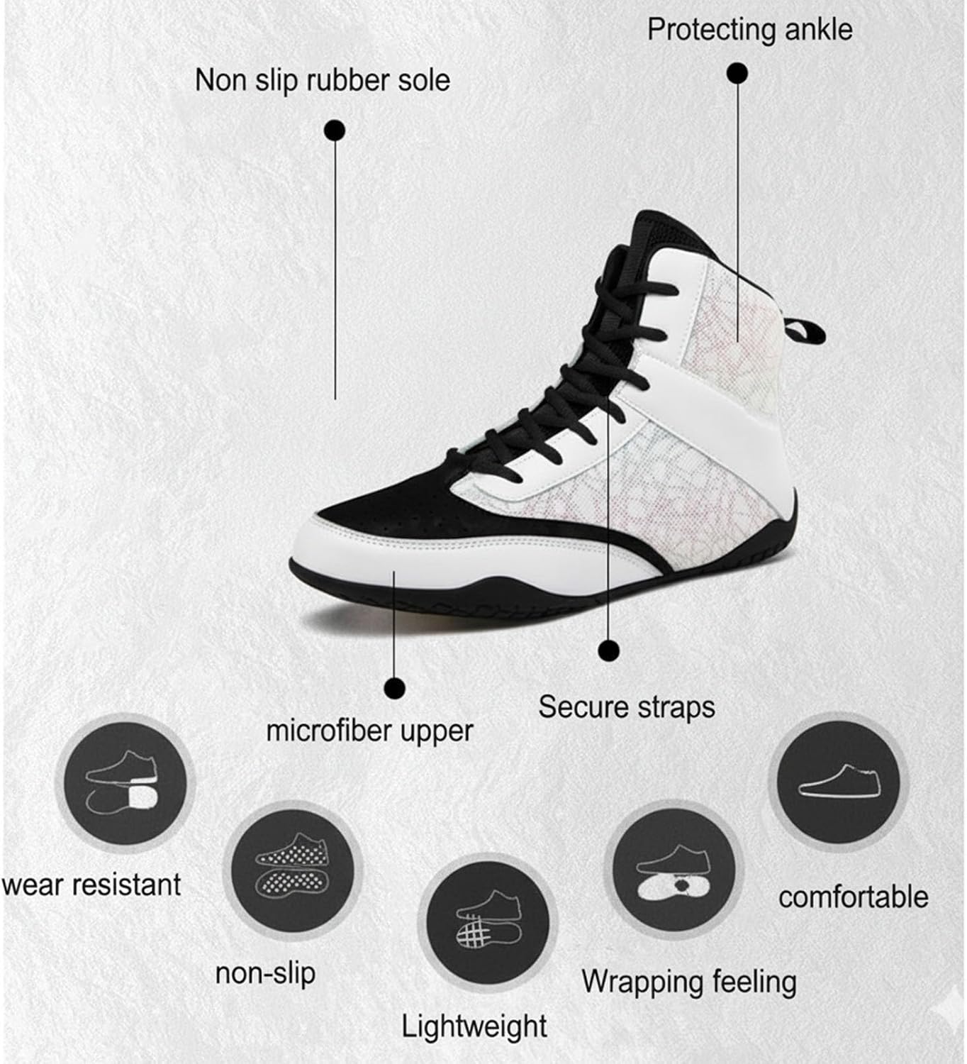 Mens Wrestling Boxing Shoes Lightweight Non-Slip Sole Breathable High Top Sneakers for Boxing Weightlifting Training