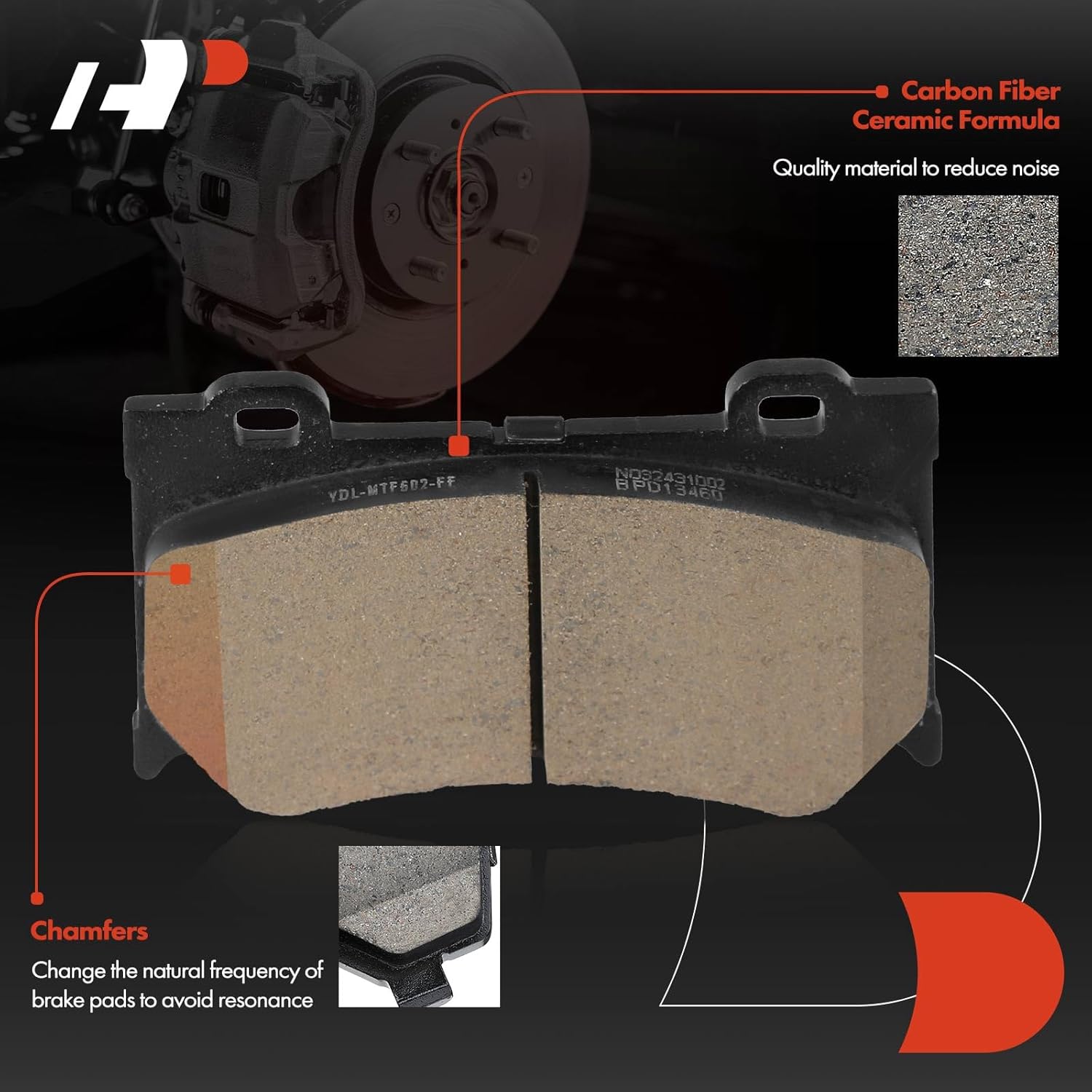 A-Premium Front Ceramic Brake Pads Set Compatible with Infiniti Models - Q50 2014-2019, Q60 2014-2015 2017-2018, G37 2008-2013, M37, M56, QX70, Q70, Q70L, FX50 & Nissan 370Z, 4-Pack