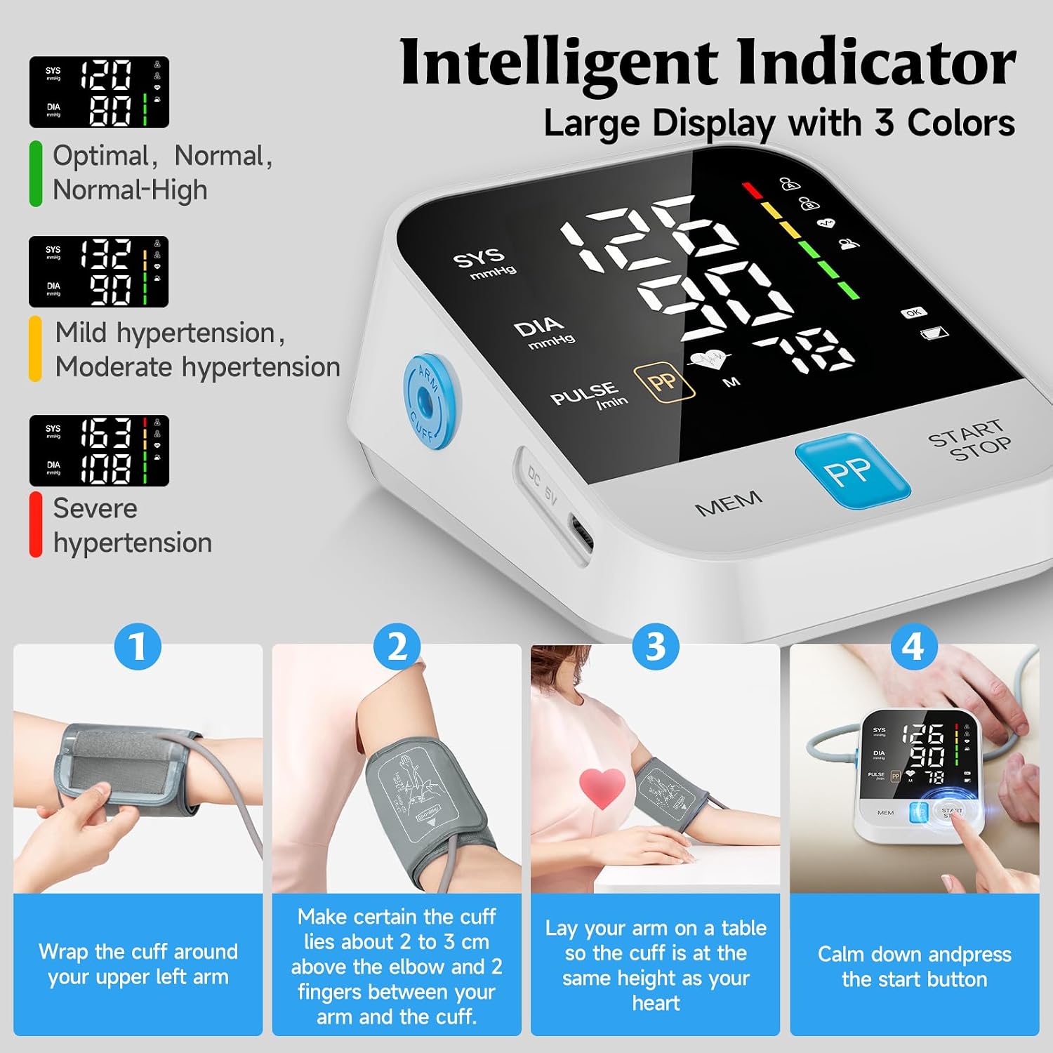 Blood Pressure Monitor Home Use,Auto Upper Arm BP Machine,2Users 240Records