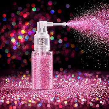 MEICOLY Pink Hair and Body Glitter Spray,25g/0.88OZ,Shinny Sparkle Glitter Spray for Clothes,Loose Shimmer Hairspray for Festival Rave Makeup/Stage Performance,Lightweight