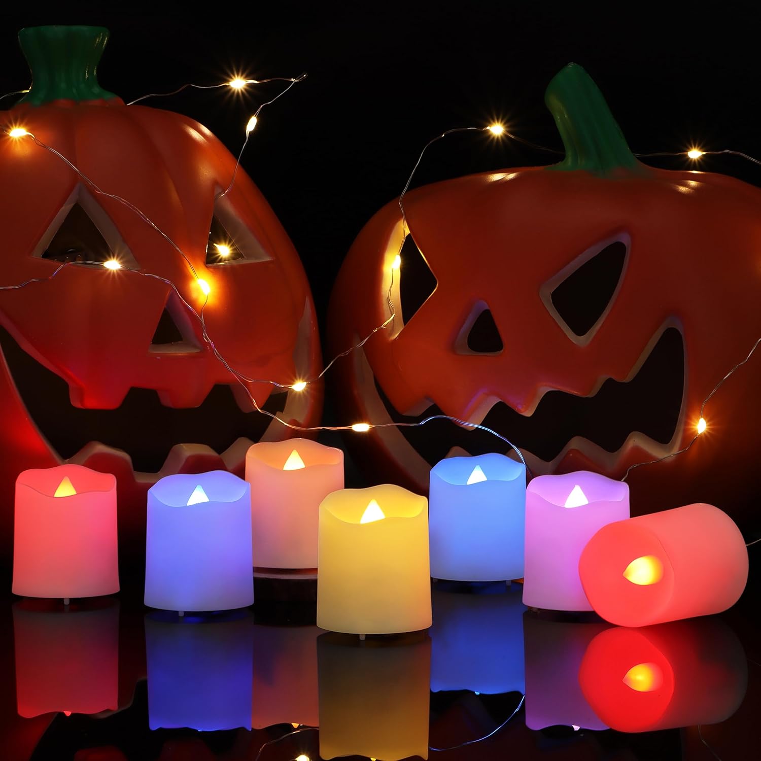 Detail LED čajovej sviečky, ukážka RGB farieb