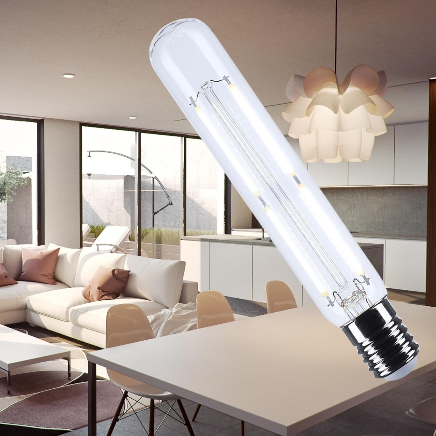 Satco 5W T9 LED Light Bulb 2700K Warm White 500 Lumens Clear 300 Degree Beam E26 Medium Base 92 CRI Dimmable Wet Rated IP65 Enclosed Fixture Rated 120V S12528 (6 Pack)