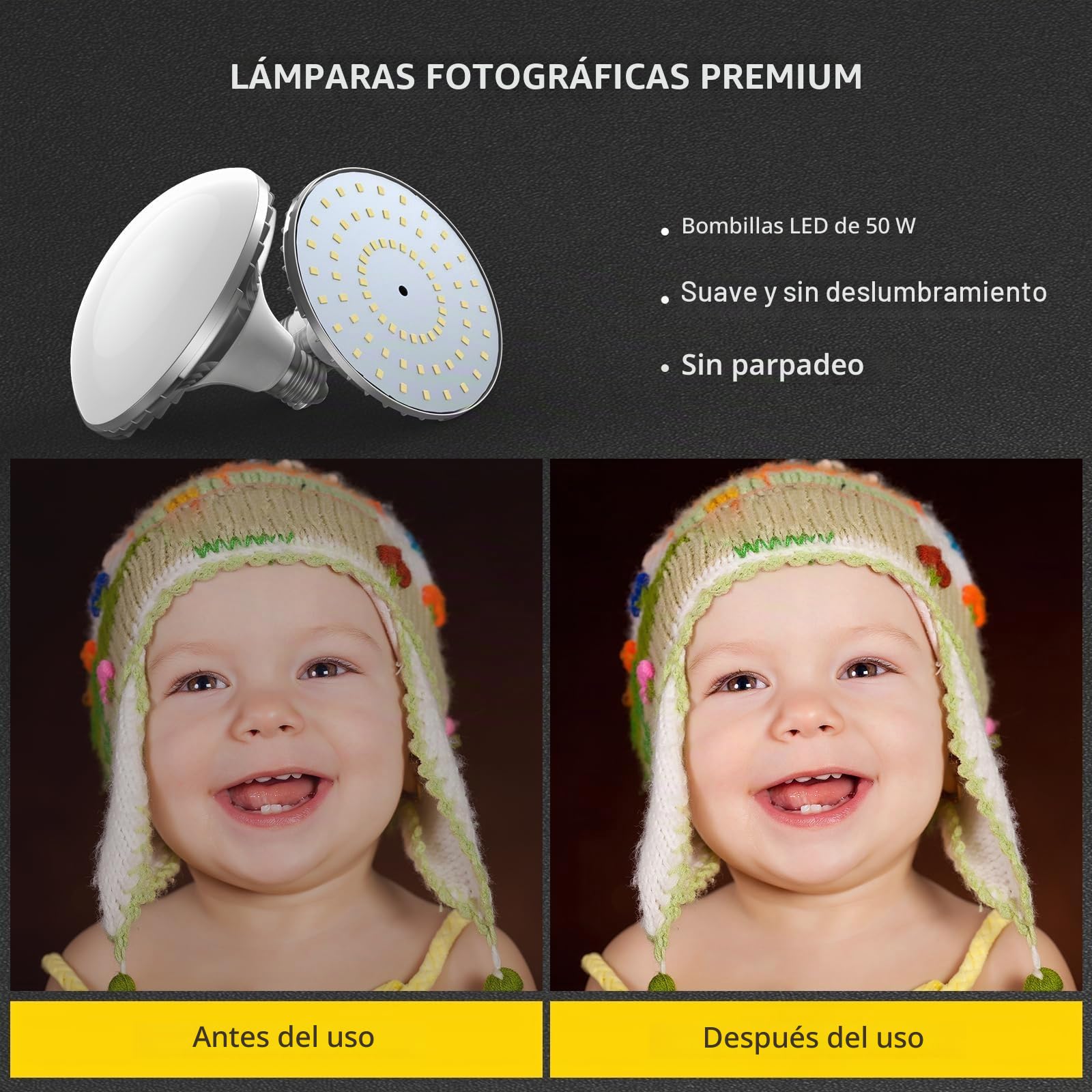 RALENO Studio Softbox Iluminación Kit Fotografía, 2 x 50x50cm Equipo de Iluminación Continuo con 50W LED Bombilla, Trípode Montaje Universal, Bolsa de Tela para Equipo de Estudio Fotográfico