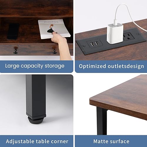 Miniatura 4 de Mesita de noche con 3 cajones de madera, 27 pulgadas de ancho con estación de carga y cajones ajustables, cómoda pequeña para armario, mesita de