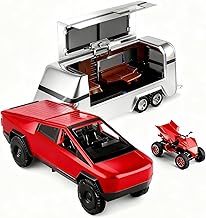 1/32 Pickup Truck Toy car 3-in-1 Travel RV Set with Metal Pickup, Removable Camper & Off-Road Motorcycle Cool Sound & Light Effects,Christmas Birthday Gift (Red)