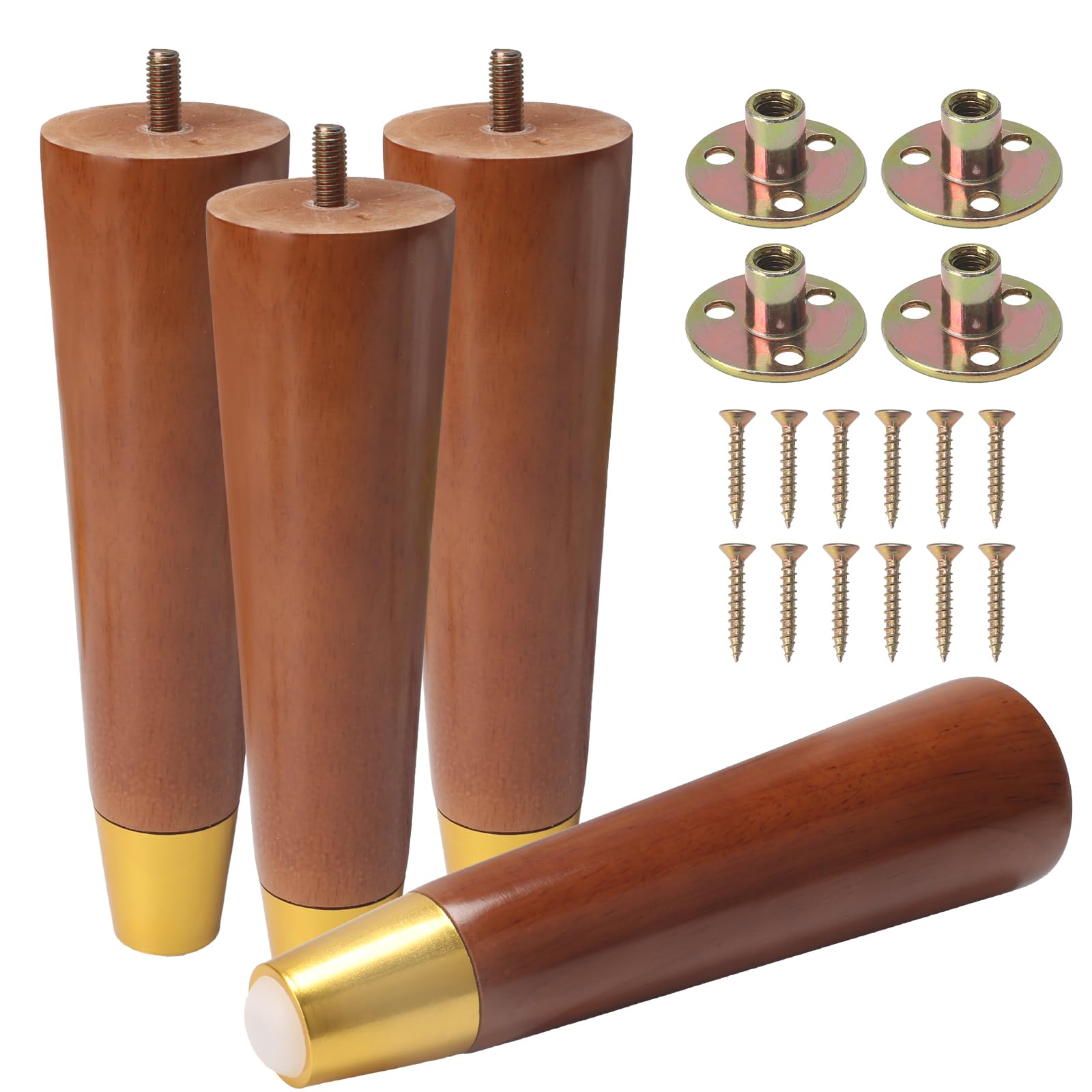 COEWUR 8inch Wooden Furniture Legs 20cm Solid Walnut Wood Replacement Sofa Legs Set of 4 Furniture Feet